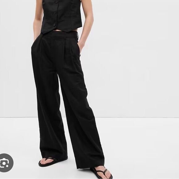 GAP Pants - Gap Black Linen Cotton High Waist Pleated Wide Leg Pants | 14